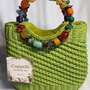 🌿 Cappelli Straworld Y2K Beaded Handle Basket Bag 🌈